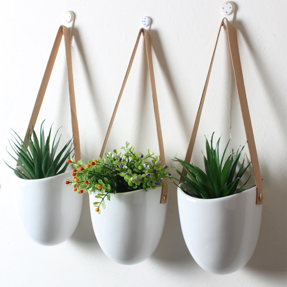 white hanging planter indoor 3pcs Decorative White Wall Planters With Rope – HORTITOITY