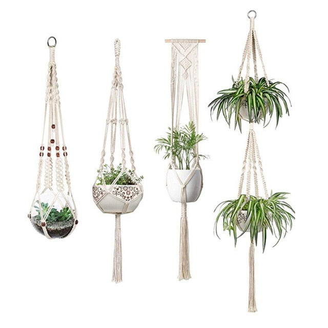 fake hanging plant macrame 5 Piece Set Macrame Plant Hanger – HORTITOITY