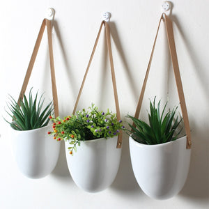 hanging wall pots for plants 3pcs Decorative White Wall Planters With Rope – HORTITOITY