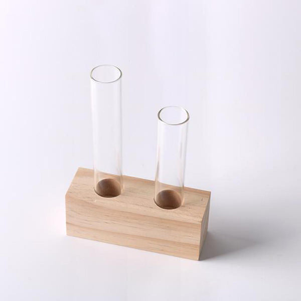 Glass Test Tube Vases with Wooden Block Base