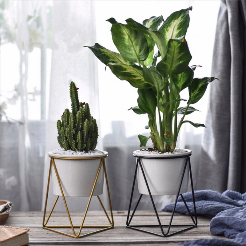 indoor ceramic planter with stand Ceramic Planter with Geometric Stand – HORTITOITY